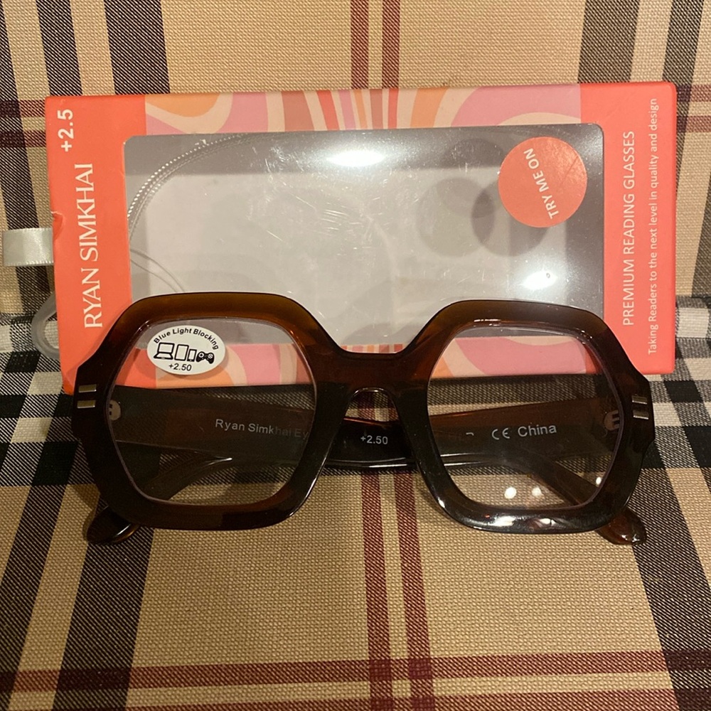 Ryan Simkhai Brown Gold Hardware Blue Light Block Readers 2.5 New Never Used